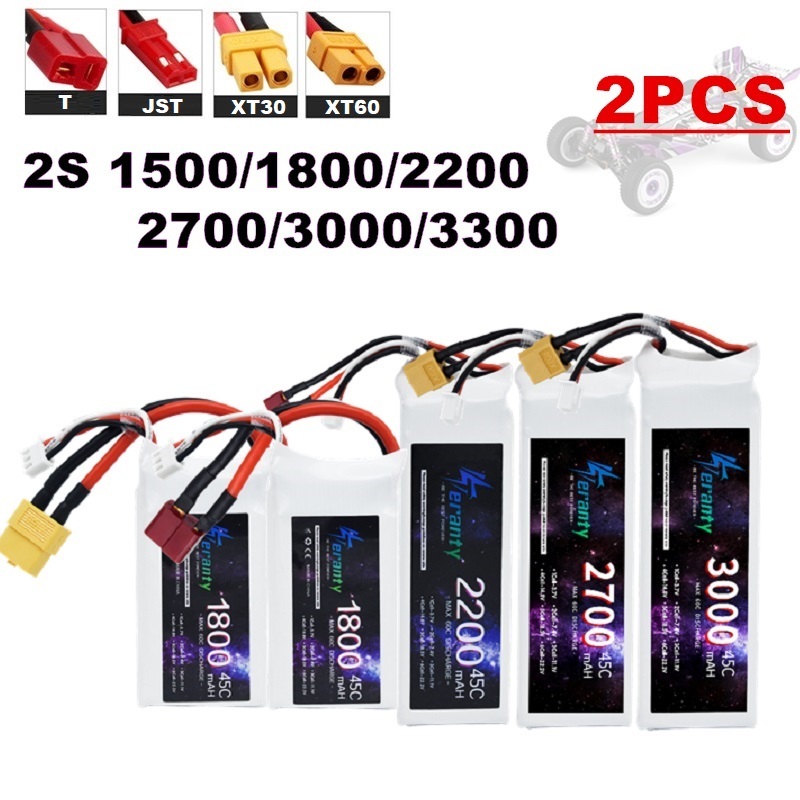 Drone Lipo Battery - 2PCS 7.4V Lipo 2S Battery 1500mah/1800mAh/2200mah/2700mah/3000mah/3300mah